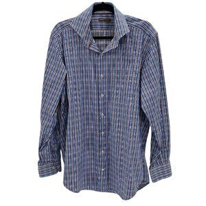 Peter Millar Blue/White Plaid Long Sleeve Button Up Shirt Men's Size Large
